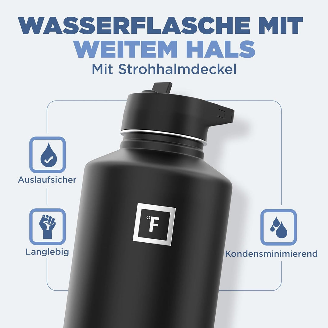 Iron Flask Sportwasserflasche - 64 Unzen, 3 Deckel (Strohdeckel), vakuumisolierter Edelstahl, modern