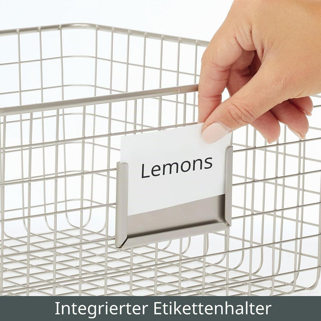 mDesign 4er-Set Allzweckkorb aus Metall – Aufbewahrungskorb mit Beschriftungsfeld für Küche, Vorrats