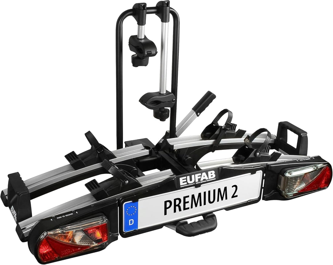 EUFAB 11521 Fahrradträger Premium 2, E-Bike geeignet, komplett vormontiert, Diebstahlschutz, für 2 F