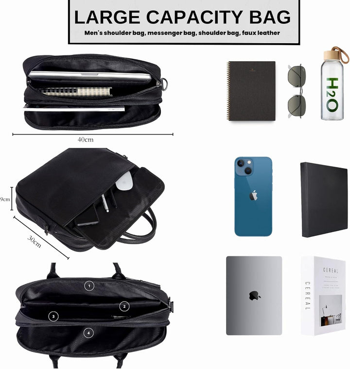 Redbridge Herren Schultertasche Messenger Bag Umhängetasche Kunstleder Schwarz, Schwarz