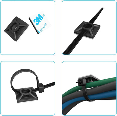 intervisio Klebesockel für Kabelbinder 19 mm x 19mm Montagesockel Kabelbinderhalter Set Schraubsocke