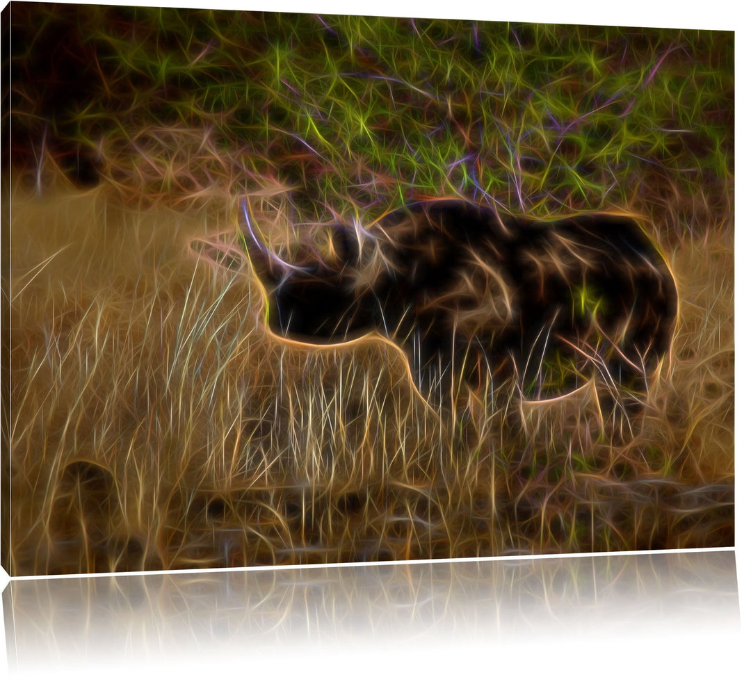 Nashorn in der Savanne Deluxe Format: 100x70 cm auf Leinwand, XXL riesige Bilder fertig gerahmt mit
