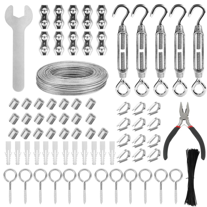 VIGRUE 32M 3mm Drahtseil kit, 304 Edelstahl Verdickt Drahtseil Spanndraht,Stahlseil Ummantelt,mit ös