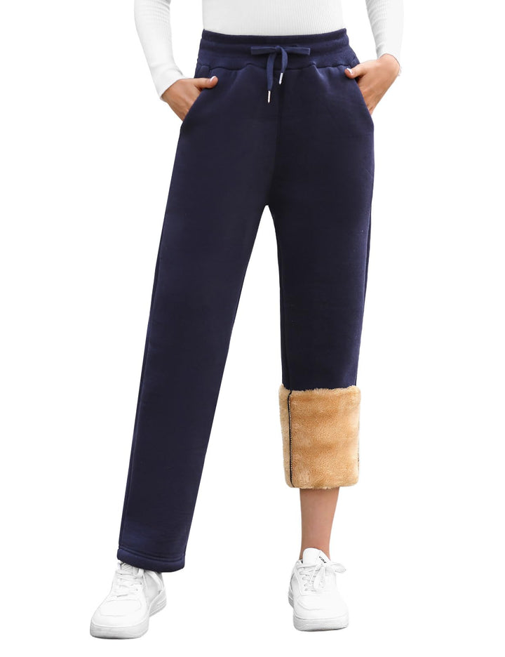 UMIPUBO Gefütterte Jogginghose Damen Warm Fleece Freizeithose Winter Thermo Fleecehose High Waist Sw