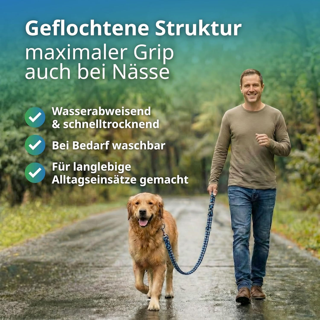 Geflochtene Hundeleine für grosse Hunde bis 60 kg | 4-Fach verstellbare Führleine | 2,80 m lang | Du