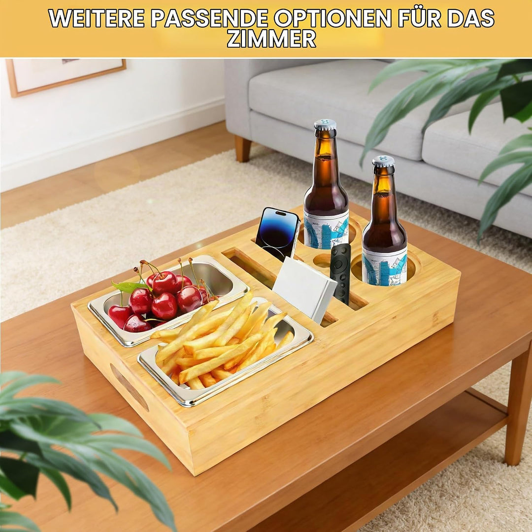 Couchbar Snackbox Grau Mit Snackschalen Aus Edelstahl Sofa Tablett Geeignet für Wohnzimmer, Sofa, Ga