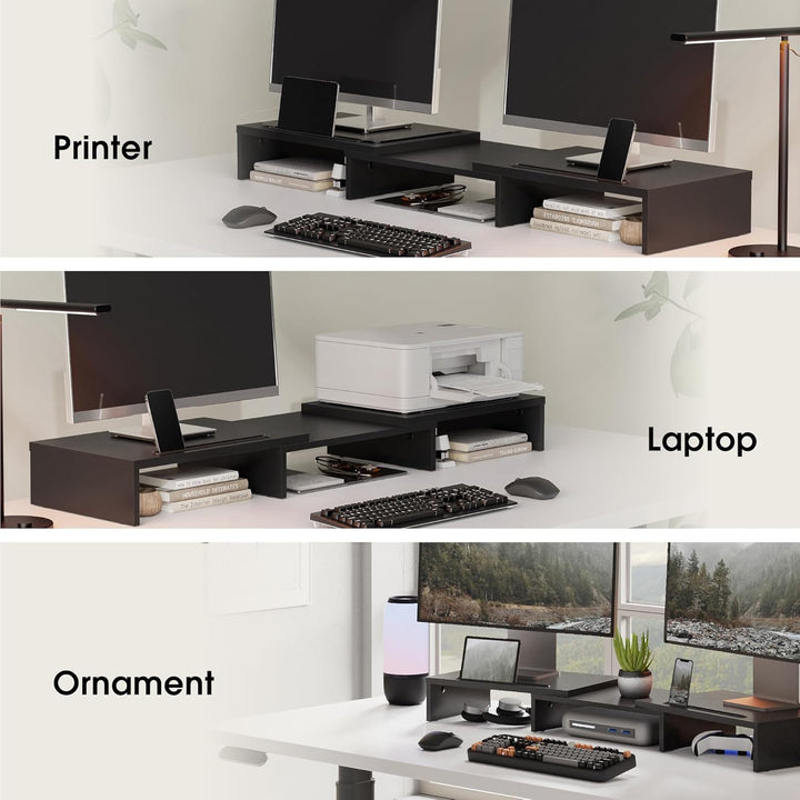 FITUEYES Dual Monitorständer Holz Drehbar Längenverstellbar mit Halteschlitz für Smartphones Tablet