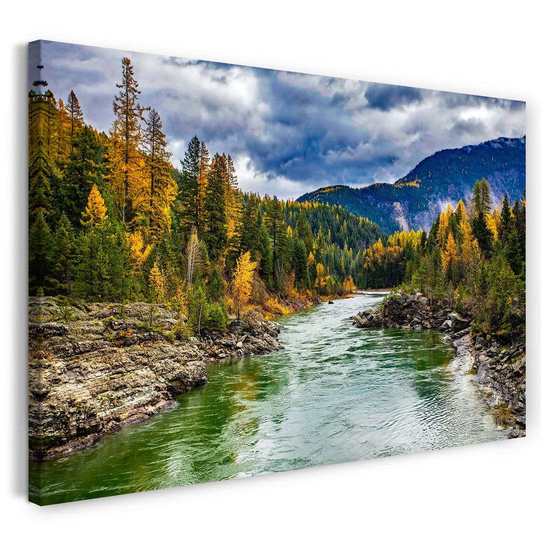 Printed Paintings Leinwand (80x60cm): Landschaftsbilder grüner Fluss zwischen durchquert Wald, vo 80