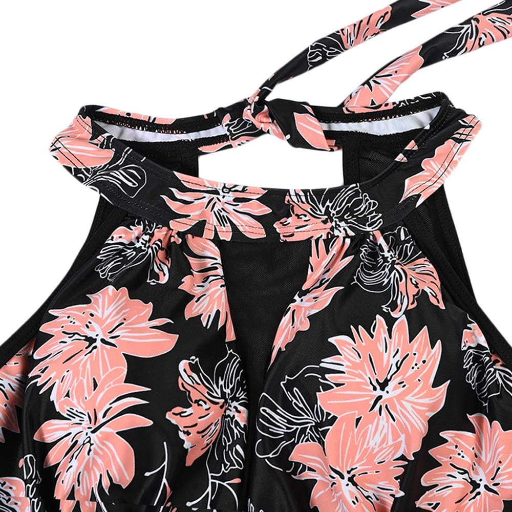 FLYILY Damen-Badeanzug mit hoher Taille Badeanzug mit Shorts Retro-Beachwear Neckholde Bademode Flow