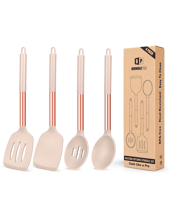 4 Stück Silikon-Kochutensilien-Set, antihaftbeschichtet, gross, solide Spatel, hitzebeständig, schwa