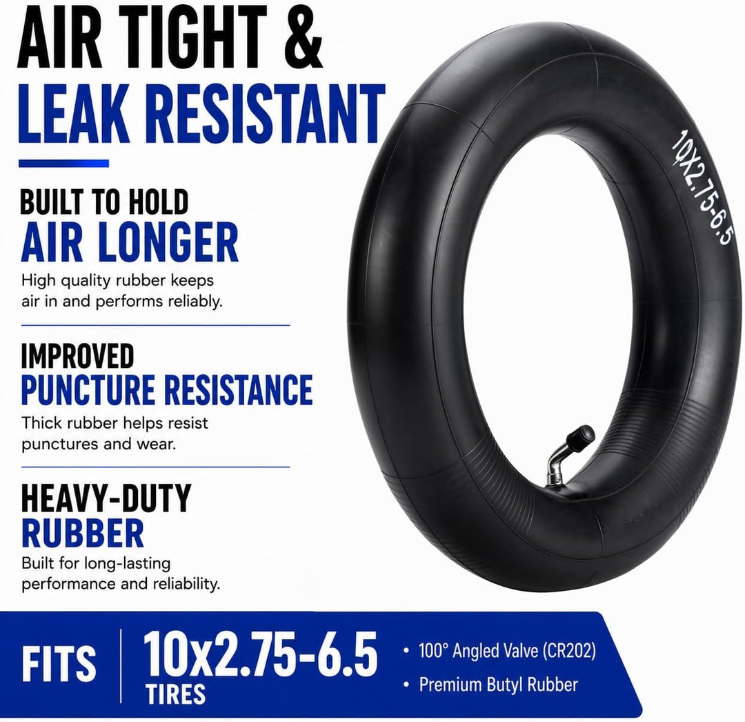 (2-Pack) 10x2.75-6.5 Thicker Inner Tubes with CR202 100°Angled Valve for Electric Scooters & Mini Bi