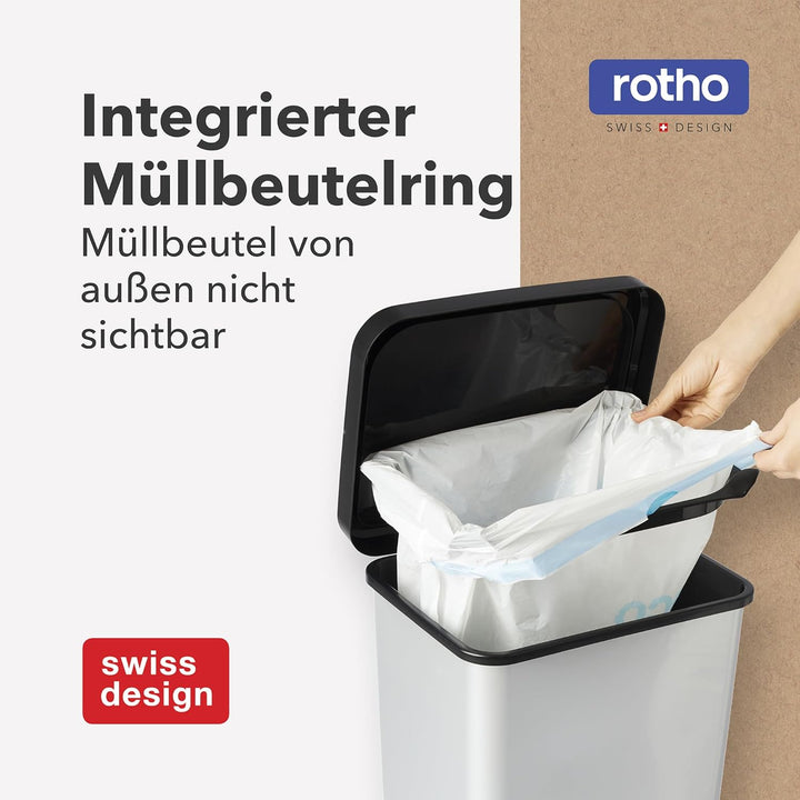 Rotho Paso Mülleimer 40 Liter mit Pedal und Deckel, Kunststoff (PP) BPA-frei, weiss metallic, 40l (3