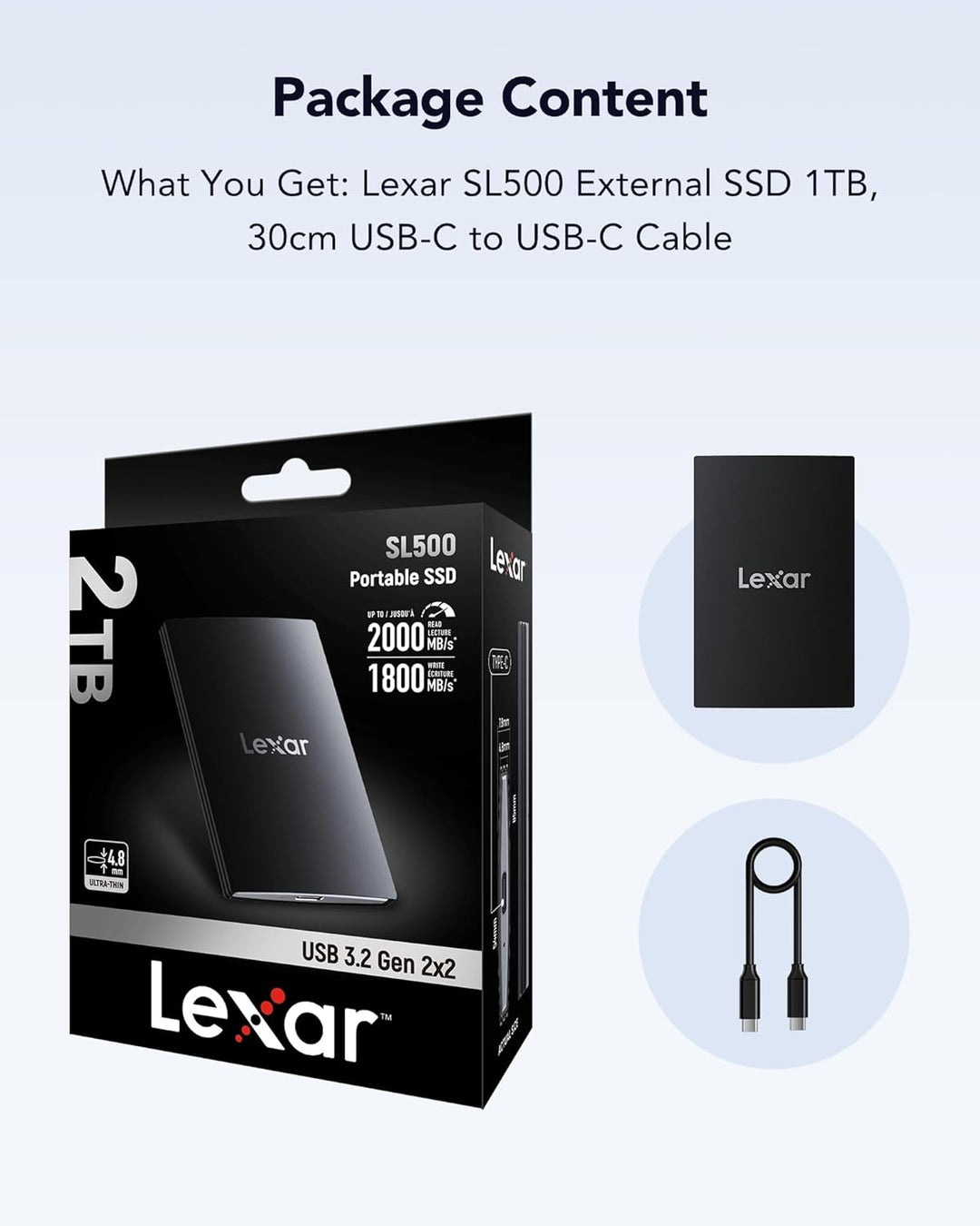 Lexar Externe SSD 4TB, USB 3.2 Gen2x2 Portable SSD, bis zu 2000 MB/s Lesen, 1800 MB/s Schreiben, Tra