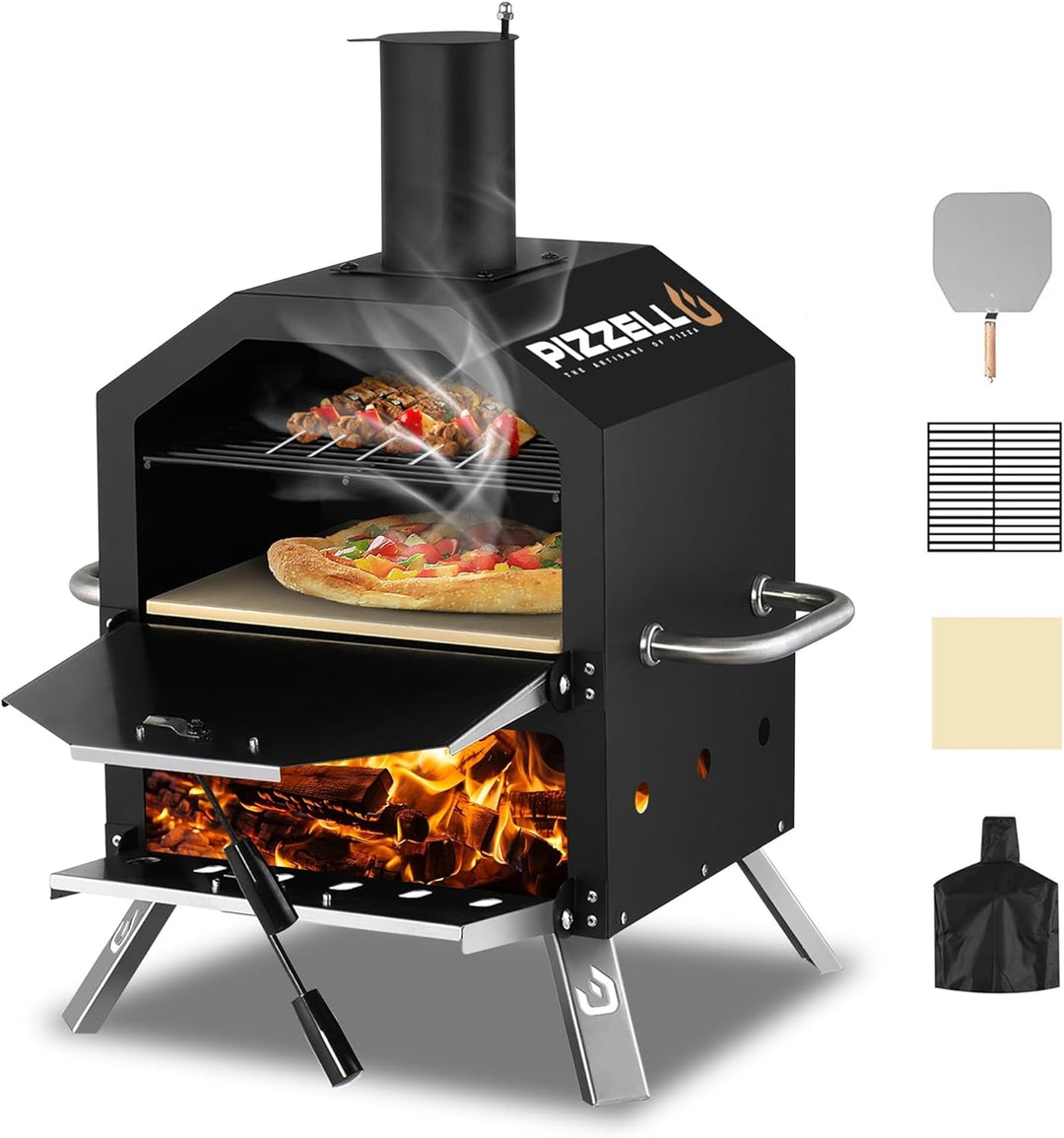 Pizzello Outdoor- Pizzaöfen Holzbefeuerter Pizzaöfen zum Backen von 2 Pizzen im Freien mit Pizzastei