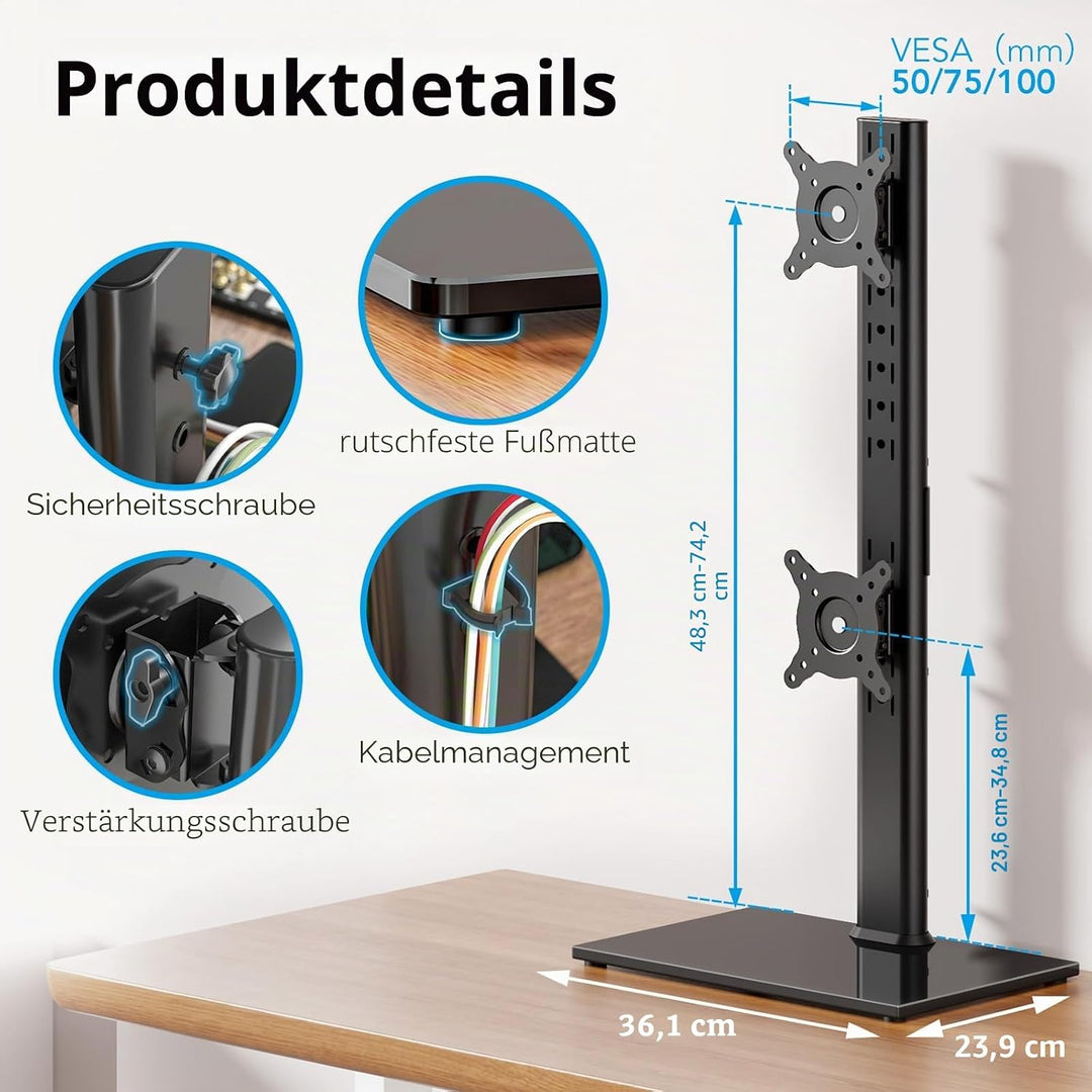 Dual Monitor Ständer Vertikaler Stapelbildschirm Freistehender Monitor Haltung Für Zwei 13 bis 34 Zo