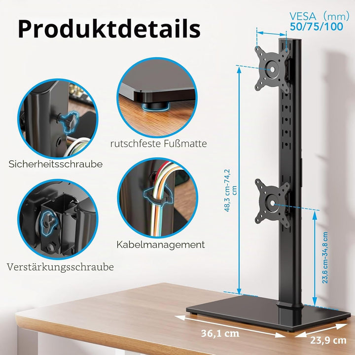 Dual Monitor Ständer Vertikaler Stapelbildschirm Freistehender Monitor Haltung Für Zwei 13 bis 34 Zo