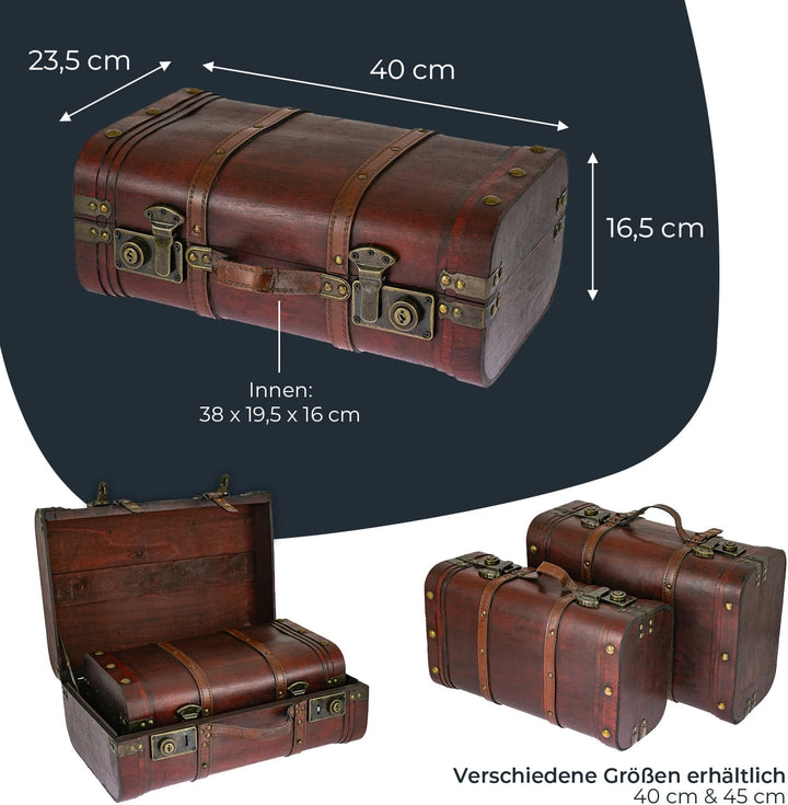 HMF 6412-140 Schatztruhe aus Holz, Vintage Koffer | 40 x 23,5 x 16,5 cm | Gross | Peru M Peru, M Per