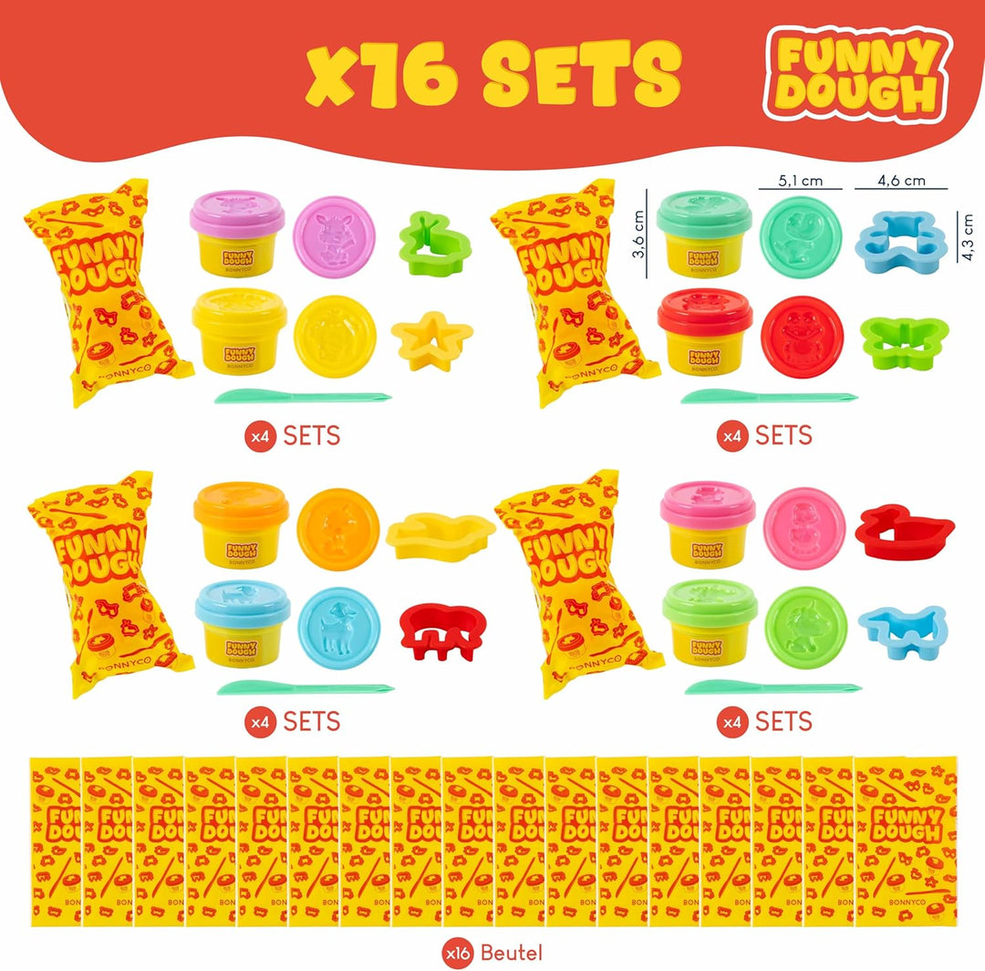 BONNYCO Knete Set mit Formen und Mitgebsel Tüten, Pack 16 Mitgebsel Kindergeburtstag 3-9 Jahre, Mode