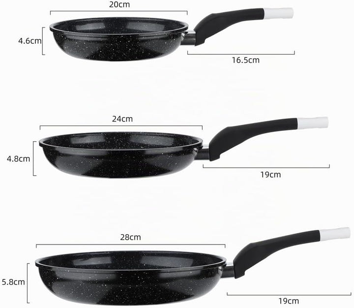 EliteHoff Pfannenset Induktion 3-teilig (20/24/28 cm), Induktionspfannen-Set, Aluminiumguss mit Anti
