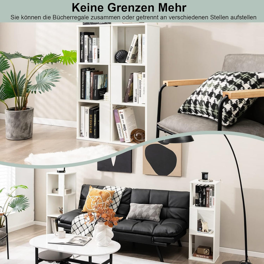 COSTWAY 2er Set Bücherregal aus Holz, Standregal mit 3 Ebenen, Büroregal, Aufbewahrungsregal, Aktenr