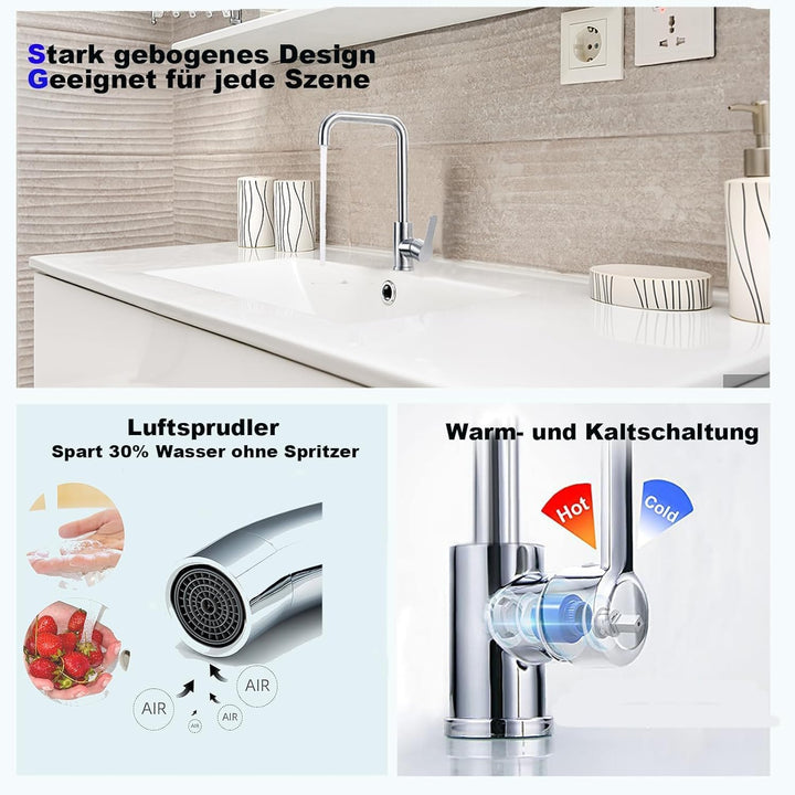 360° Drehbarer Heiss- und Kaltwasserhahn für Küche aus Edelstahl, Einhebelmischer für Doppelspüle, t