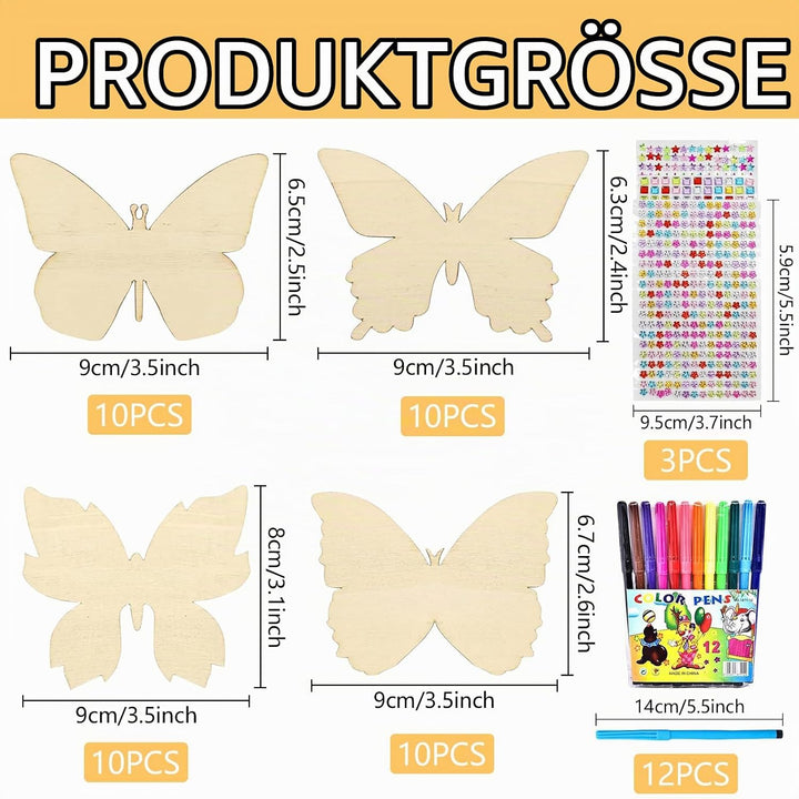 Schmetterling Bastelset, 40 Stück Schmetterlinge Holz Kindergeburtstag Basteln, Schmetterlinge Deko