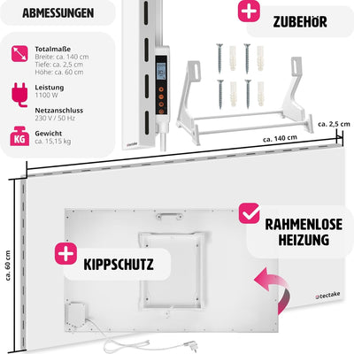 tectake Hybrid Infrarot Heizung mit Thermostat und Kippschutz, Infrarotheizung Standgerät, Wandheizu