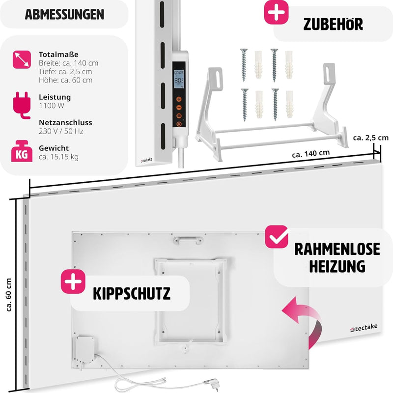 tectake Hybrid Infrarot Heizung mit Thermostat und Kippschutz, Infrarotheizung Standgerät, Wandheizu