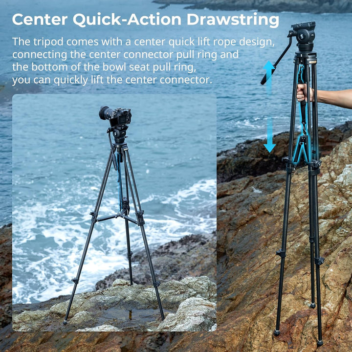 SMALLRIG 64'' Videostativ mit dämpfendem Flüssigkeit Kopf, Kohlefaser Kamera Stativ mit abnehmbarem