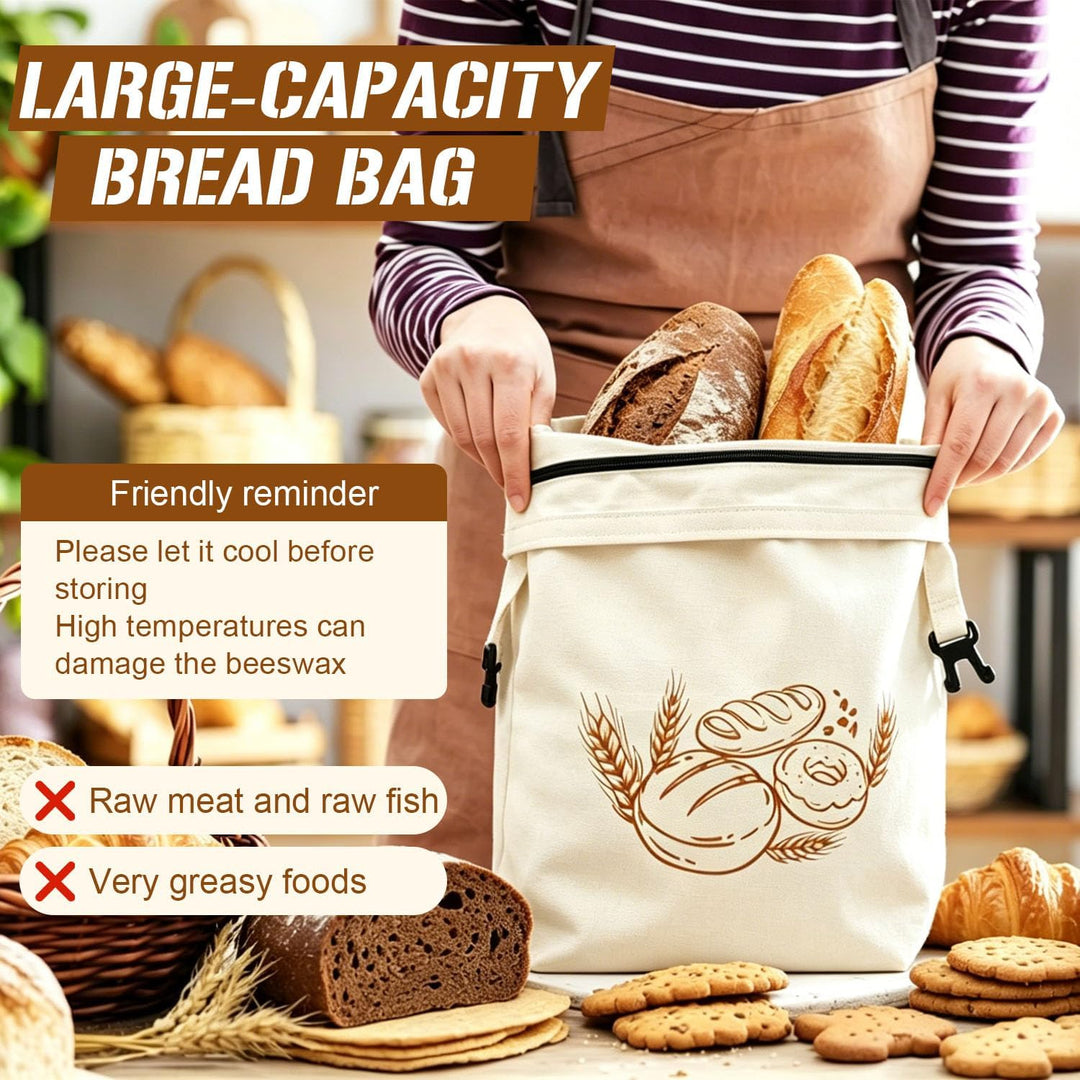 2er Set Bienenwachs Brotbeutel mit Reissverschluss, wiederverwendbar aus Leinen, für Sauerteig & Bac