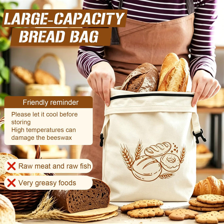 2er Set Bienenwachs Brotbeutel mit Reissverschluss, wiederverwendbar aus Leinen, für Sauerteig & Bac