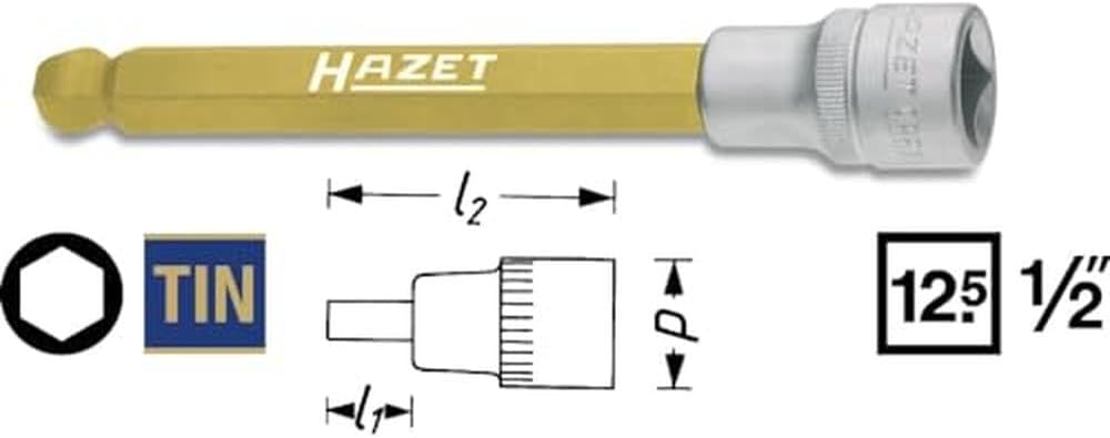 Hazet Schraubendrehereinsatz 1/2" Innensechskant mit Kugelkopf 6x140mm 6 mm (Schlüsselweite), 6 mm (