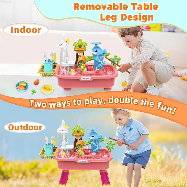 Wasserspiel-Tisch - Kinder Sand-Wasser-Tisch,4 Funktionen Spüle Mit Elektrischem Rollenspiel Für Gar