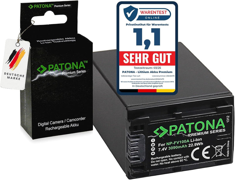 PATONA Premium Akku NP-FV100 Kompatibel mit Sony FDR-AX40 FDR-AX45 FDR-CX680 NEX-VG30, 3090mAh