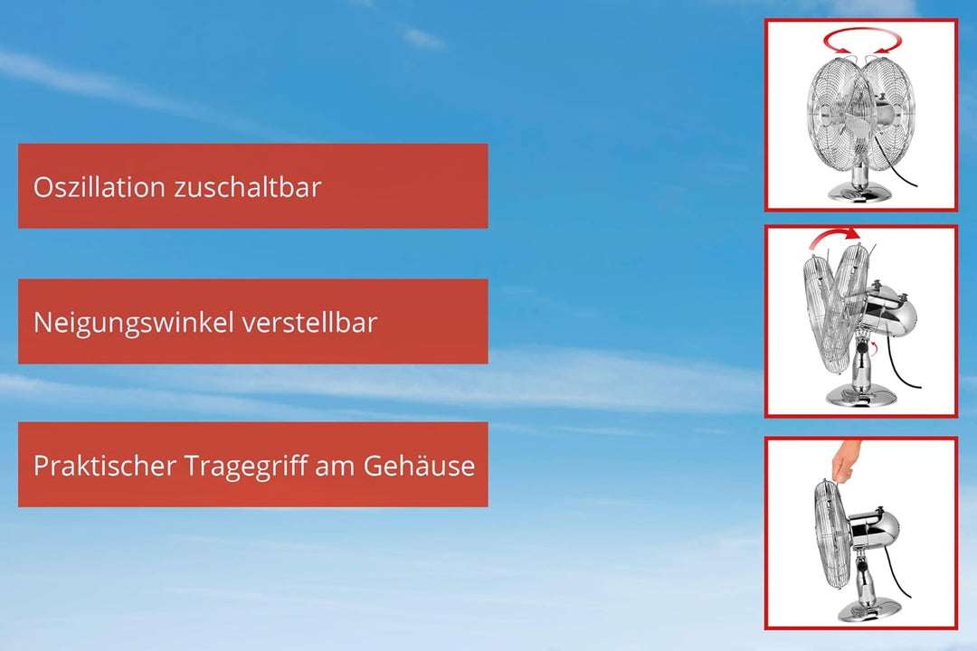 Unold Tischventilator, 1 Stück, chromfarbend, 86830