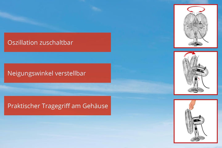 Unold Tischventilator, 1 Stück, chromfarbend, 86830
