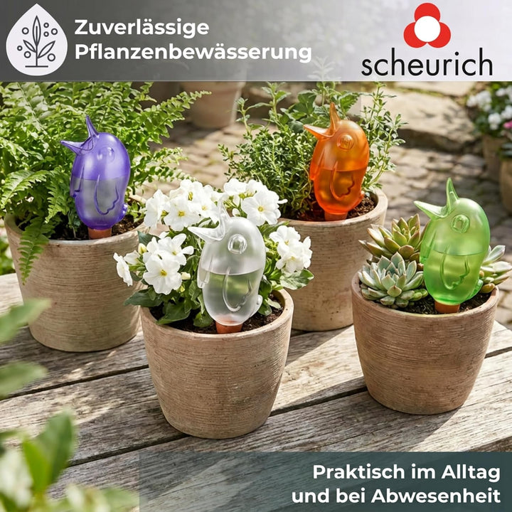Scheurich Wasserspender Bördy M | 4er Set Lila/Grün/Transparent/Orange | 220 ml Füllmenge | Bewässer