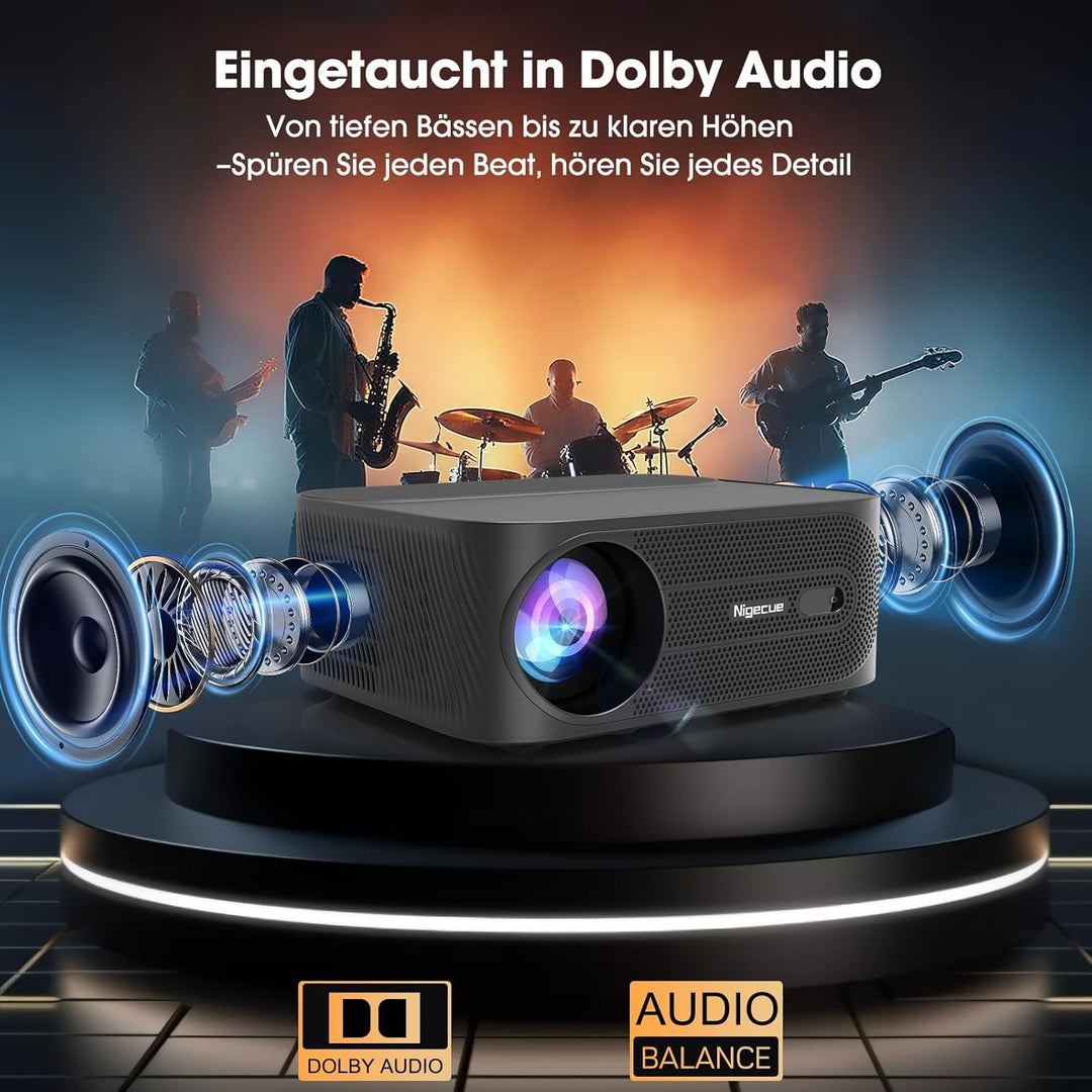 Nigecue Beamer 4K [Netflix Official & Dolby Audio], Autofokus/Auto Trapezkorrektur 30000L WiFi6 Blue