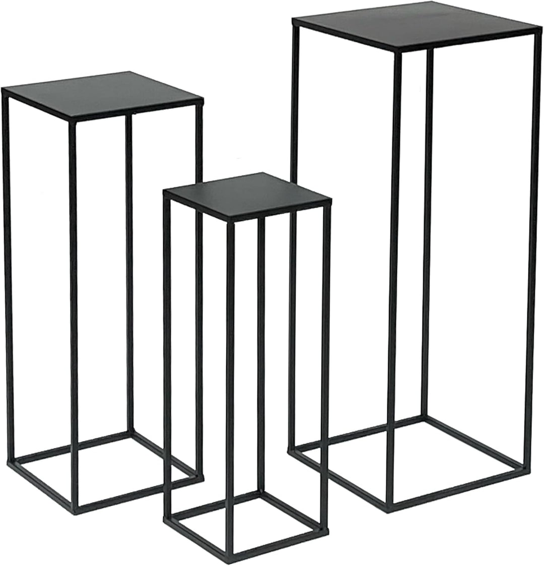 DanDiBo Blumenhocker Metall Schwarz Eckig Blumenständer Beistelltisch 96315 3er Set Blumensäule Mode