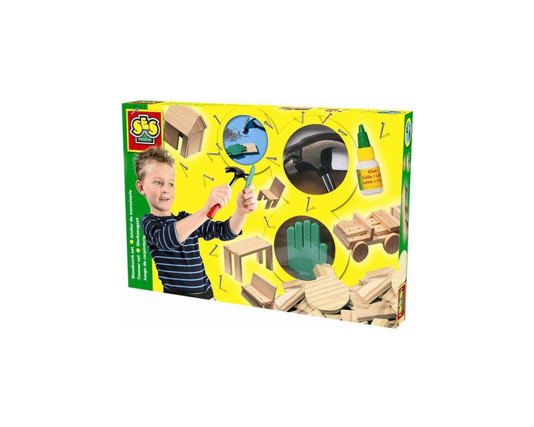 Timmerset SES (00943), Echter Minihammer und Holzteile, Set