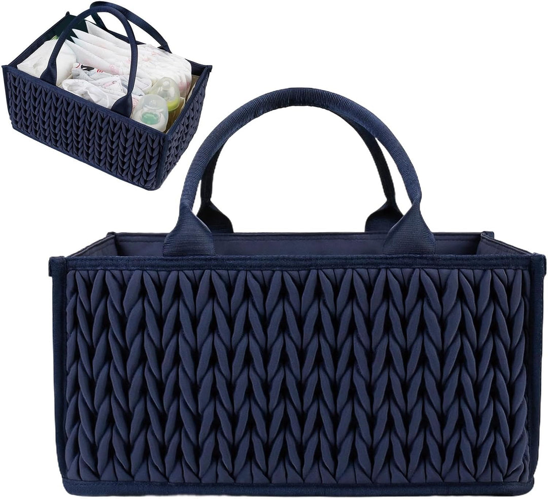 Tragbare Windel Caddy mit Griffen - Baby Organizer Korb für Windeln und Tücher Dunkelblau, Dunkelbla