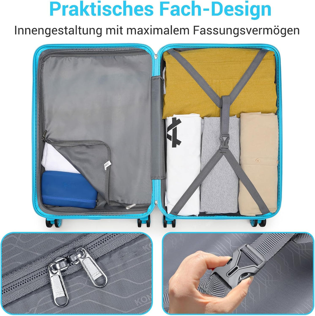 KONO Koffer Trolley Reisekoffer aus ABS+PC – Leichter Hartschalenkoffer mit 4 Zwillingsrollen und TS