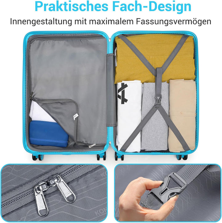 KONO Koffer Trolley Reisekoffer aus ABS+PC – Leichter Hartschalenkoffer mit 4 Zwillingsrollen und TS
