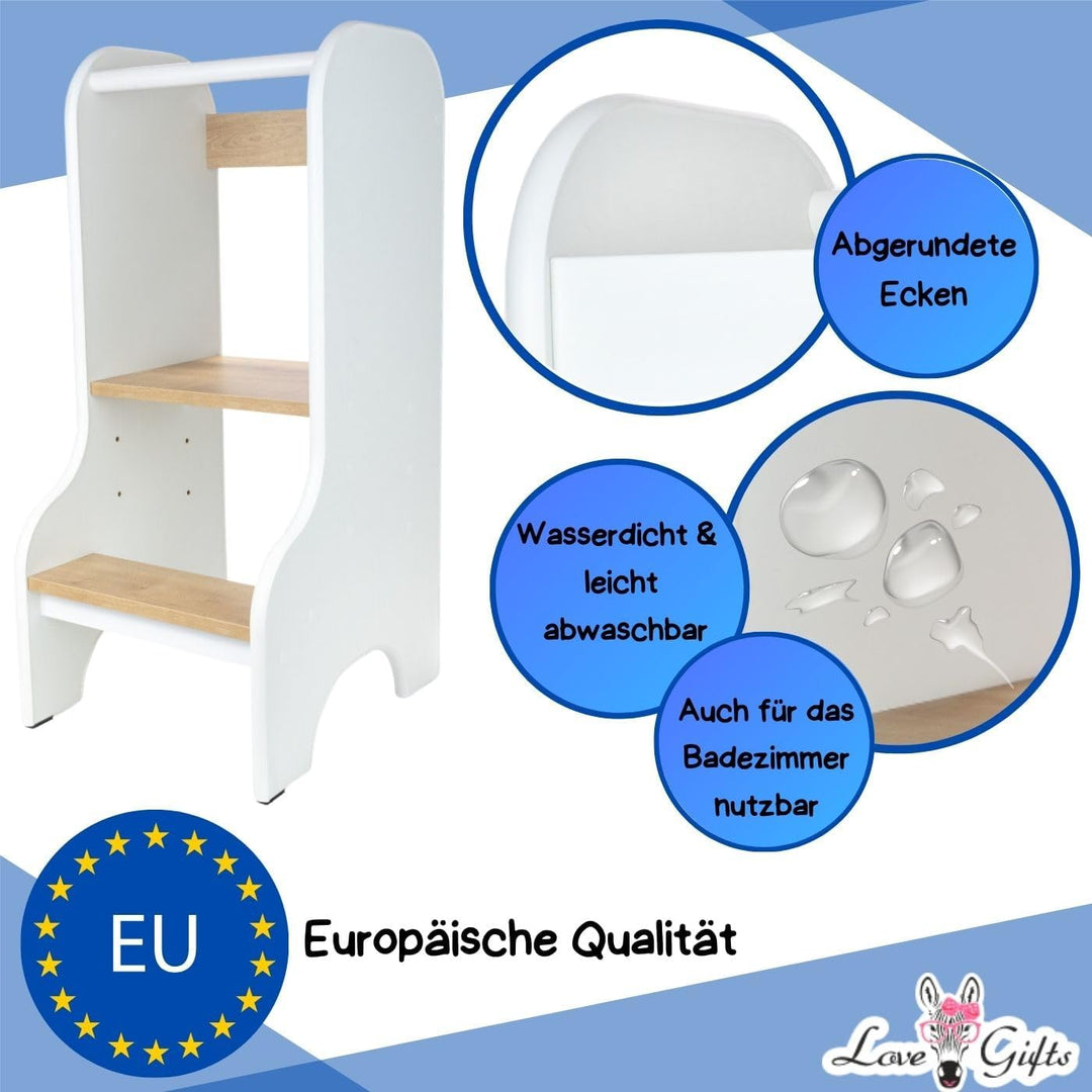 Love Gifts® Lernturm für Kinder mit Kippschutz und höhenverstellbar | Learning Tower mit sicheren Ka