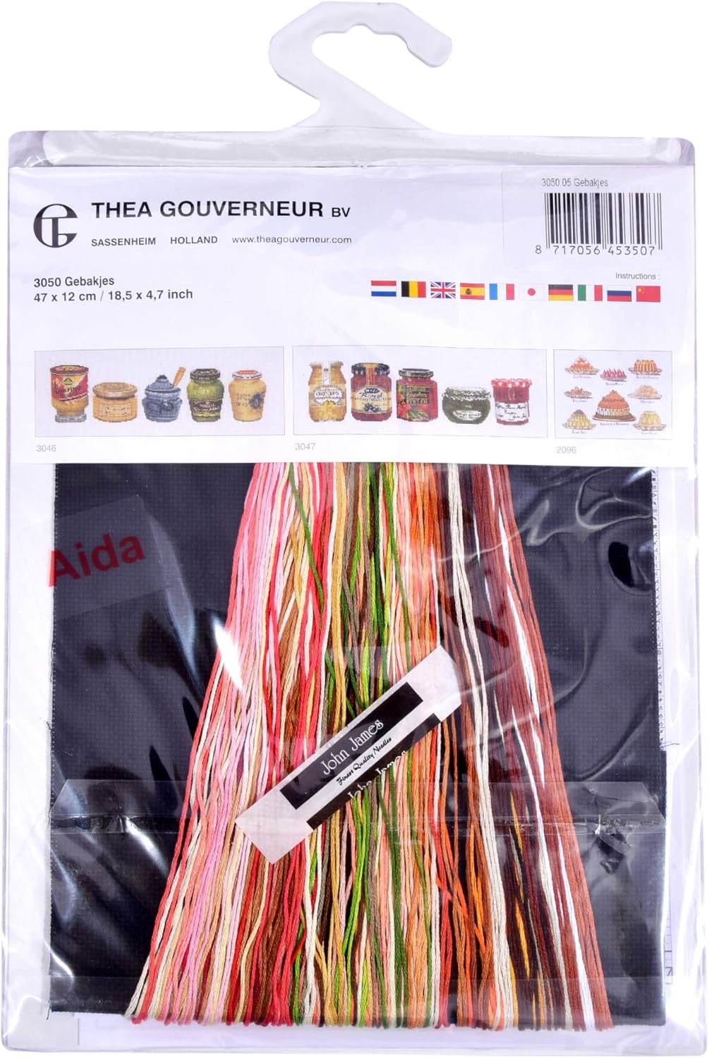 Thea Gouverneur - Kreuzstich-Set - Kuchen-Sortiment - Aida Schwarz - 18 Count - Für Erwachsene - 305