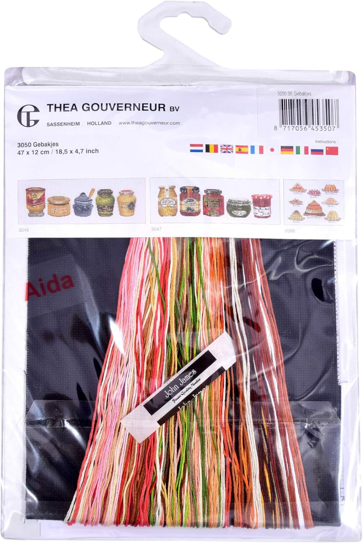 Thea Gouverneur - Kreuzstich-Set - Kuchen-Sortiment - Aida Schwarz - 18 Count - Für Erwachsene - 305