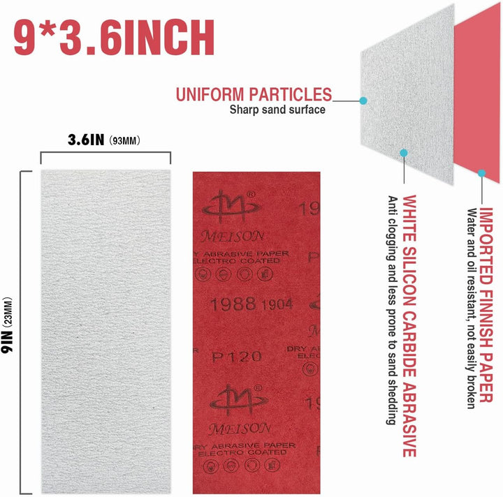80 Stück Weiss Beschichtetes Aluminiumoxid Trocken Schleifpapier Set 93x230mm / 9 x 3,6 Zoll, Allgem