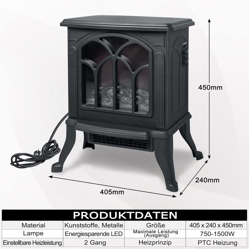 UISEBRT Elektrokamin mit Heizer, Elektrischer Kaminofen Tragbarer Kamin Heizung 750W/1500W mit Flamm