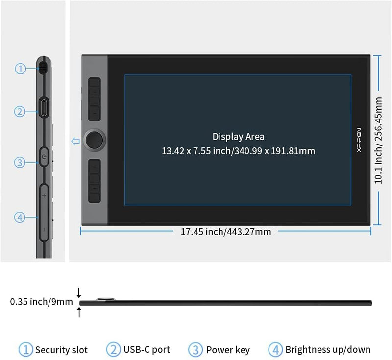 XP-PEN Artist Pro 16 Grafiktablett 15,4” 133% sRGB volllaminiertes Pen Display batterieloser Stift m