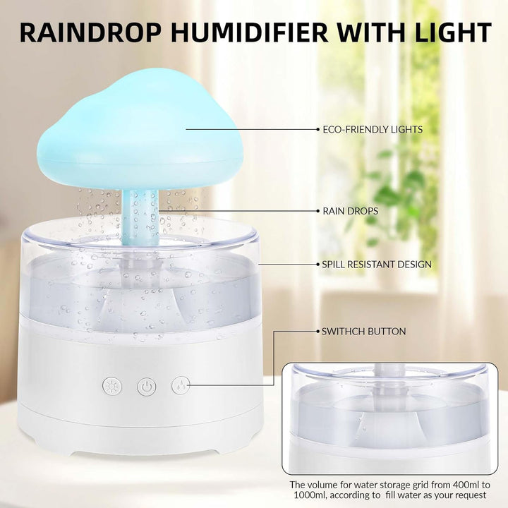 Regen Wolken Luftbefeuchter 400ML Wasser-Tropfpilz-Luftbefeuchter Mit 3 Modi Und 7 Farben, LED-Licht